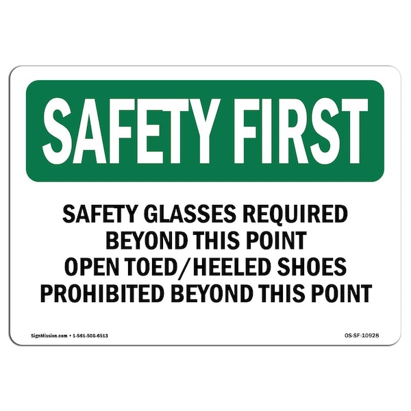 OSHA Sign, Glasses Required Beyond This Point, 18in X 12in Aluminum, 18" W, 12" H, Landscape
